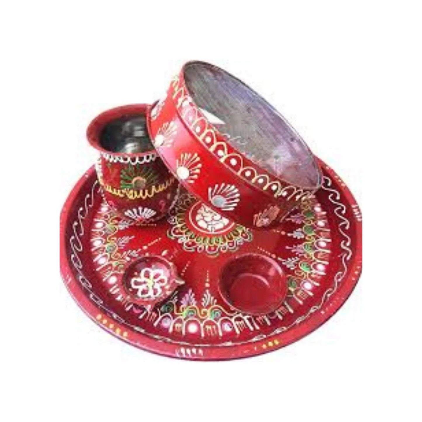 Elegant Red Handcrafted Thali Set 3 Pc