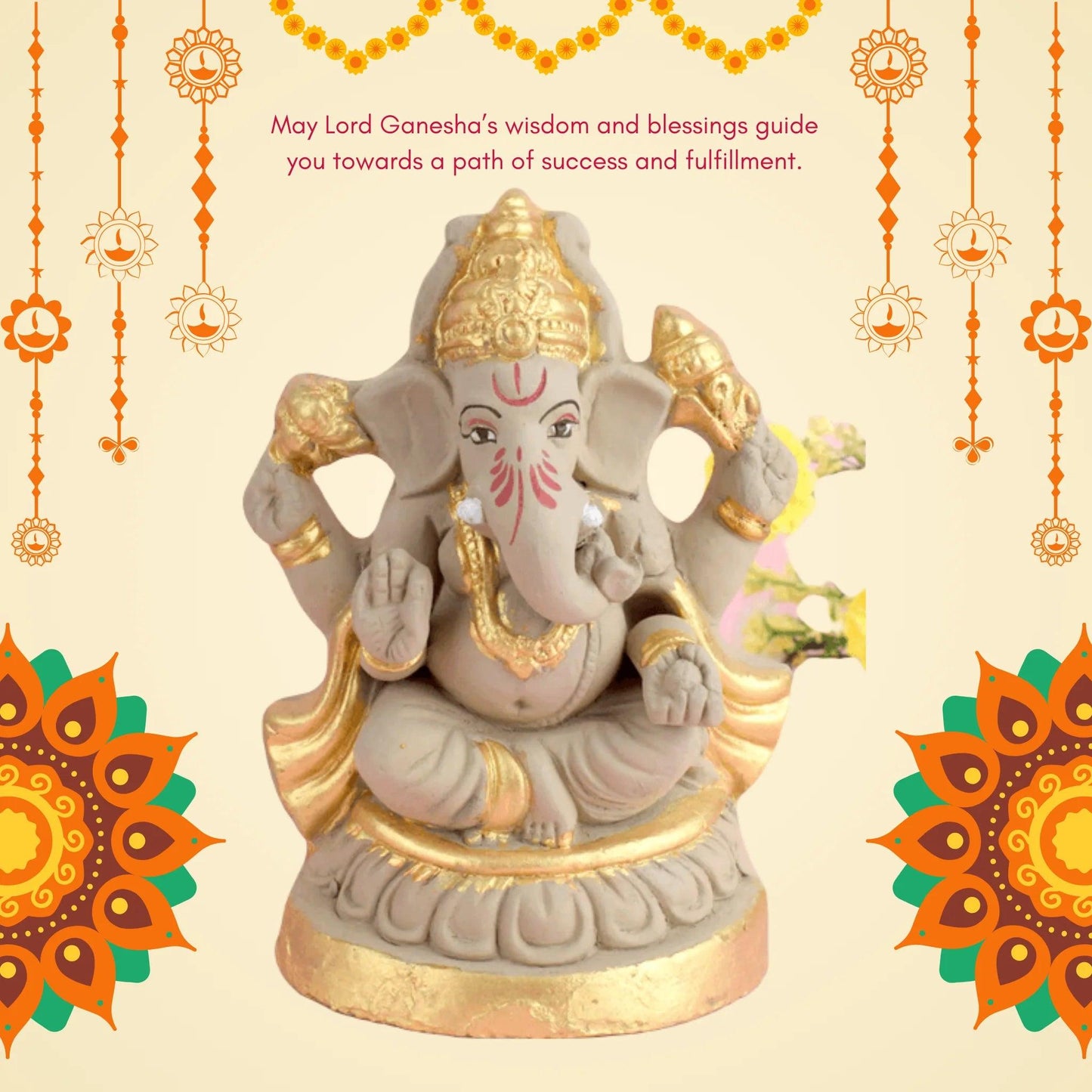 Kamal Ganesha Idol with Gold Art