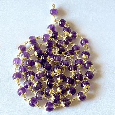 Natural Amethyst Silver Mala (54 + 1 Beads)