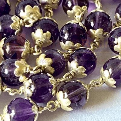 Natural Amethyst Silver Mala (54 + 1 Beads)