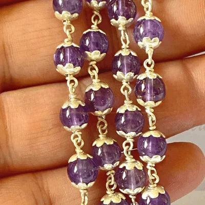 Natural Amethyst Silver Mala (54 + 1 Beads)