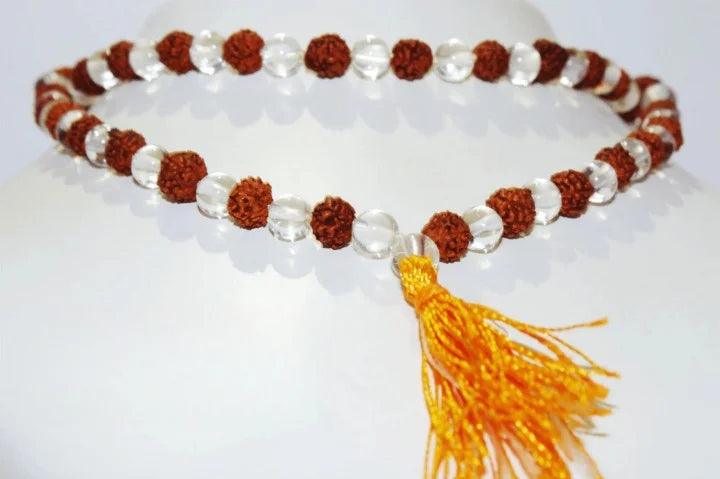 Natural Rudraksha Sphatik (Quartz) Mala: A Harmonious Blend of Spiritual and Healing Properties