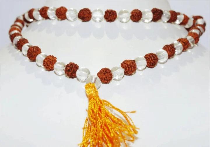 Natural Rudraksha Sphatik (Quartz) Mala: A Harmonious Blend of Spiritual and Healing Properties