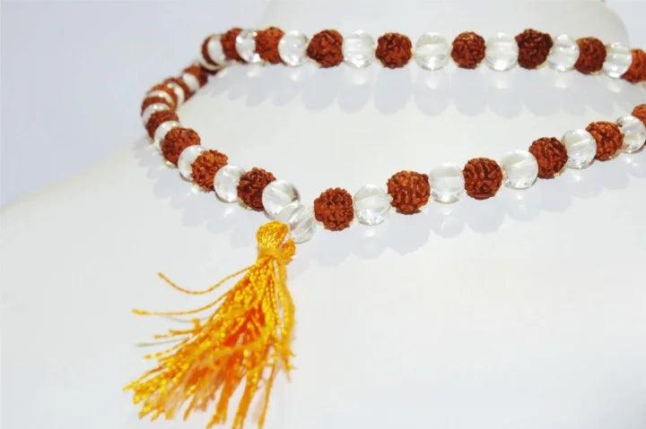 Natural Rudraksha Sphatik (Quartz) Mala: A Harmonious Blend of Spiritual and Healing Properties