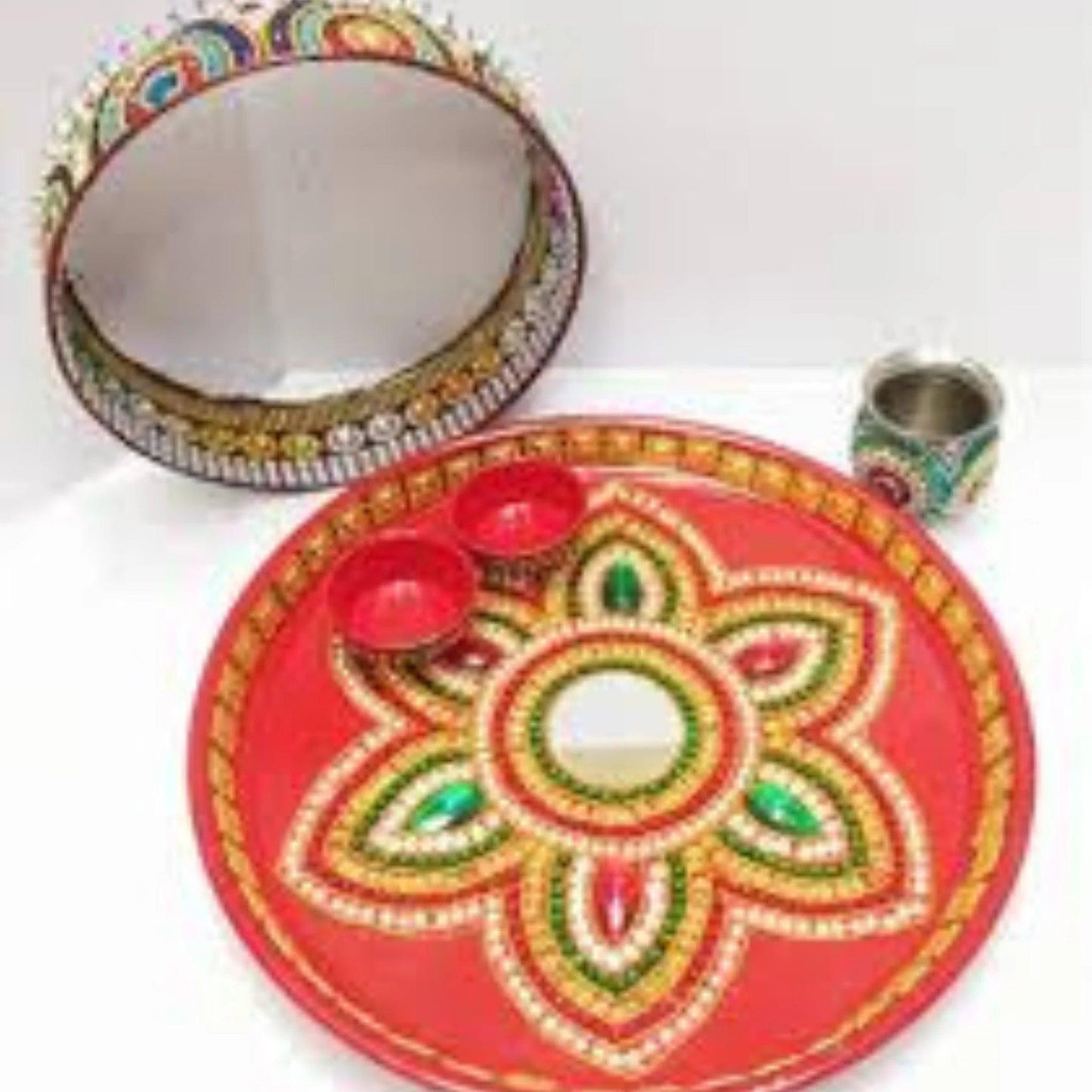 Red and Gold Handcrafted-Thali Set