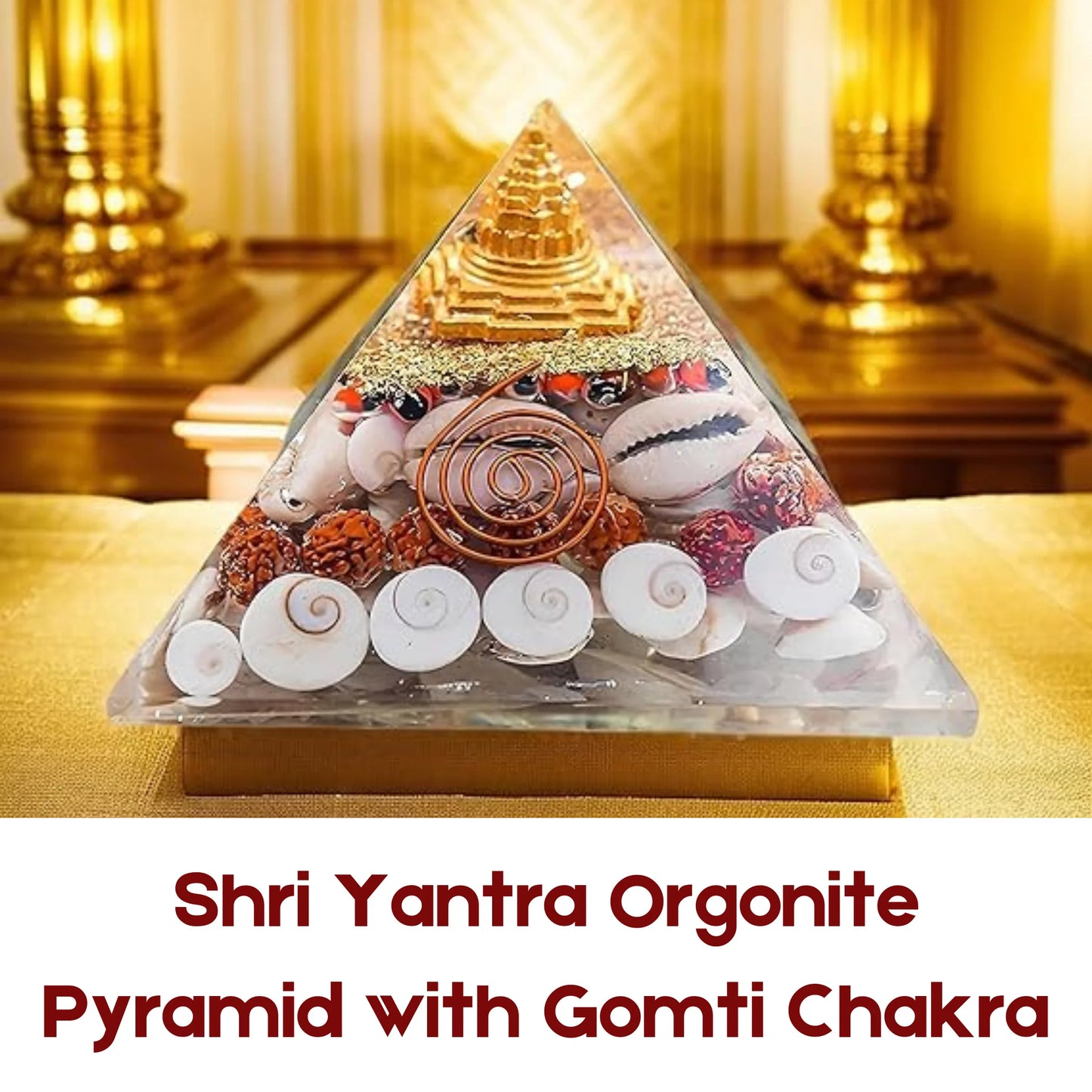 Shri Yantra Orgonite Pyramid with Gomti Chakra