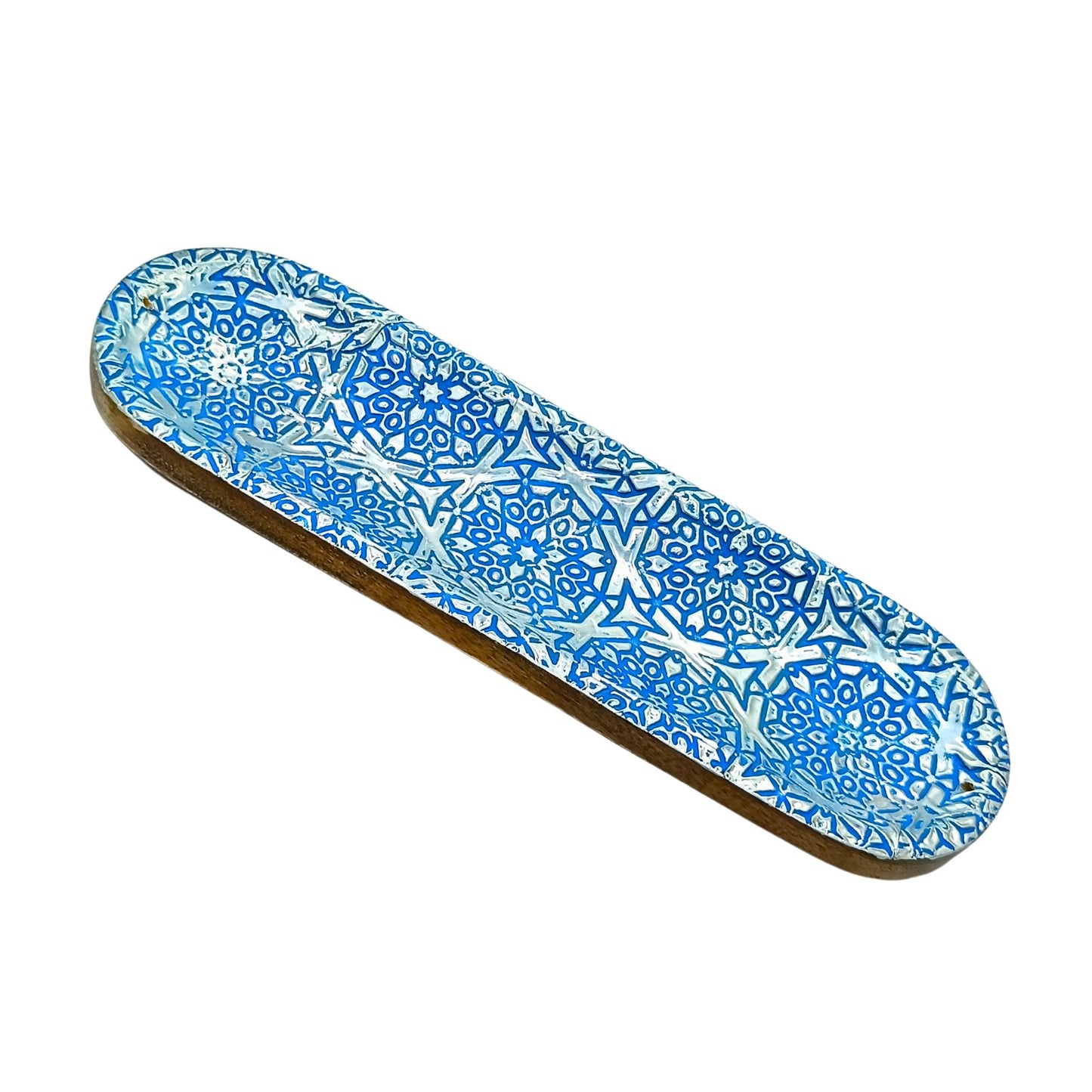 Wooden Double_Incense Sticks & Cone Blue Burner
