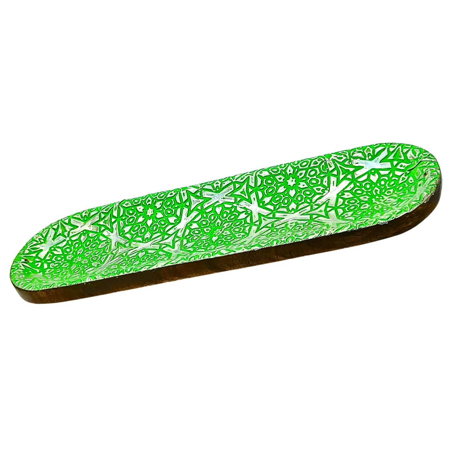 Wooden  Double Incense Sticks & Cone Green Burner