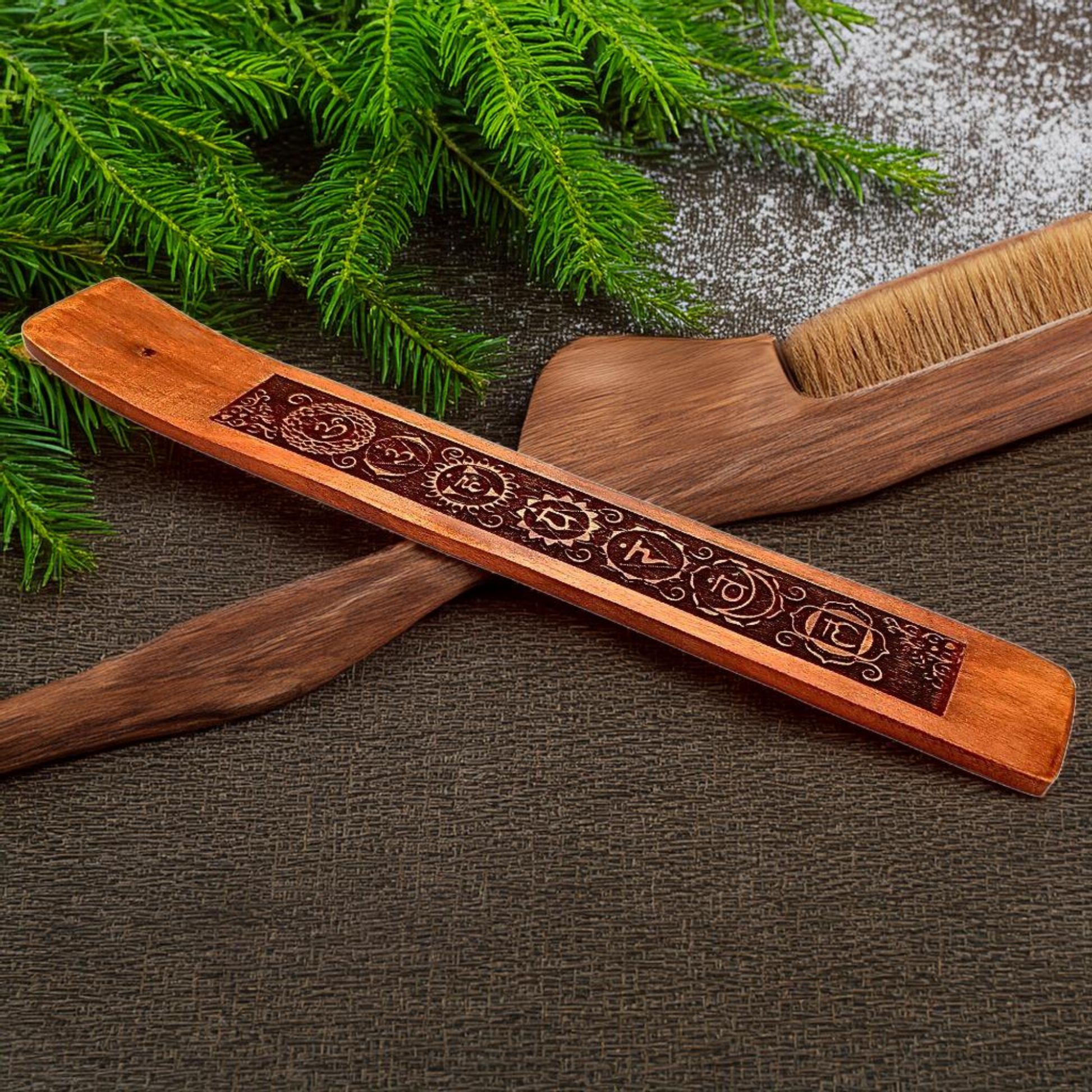Wooden  Double Incense Sticks & Cone Brown Burner