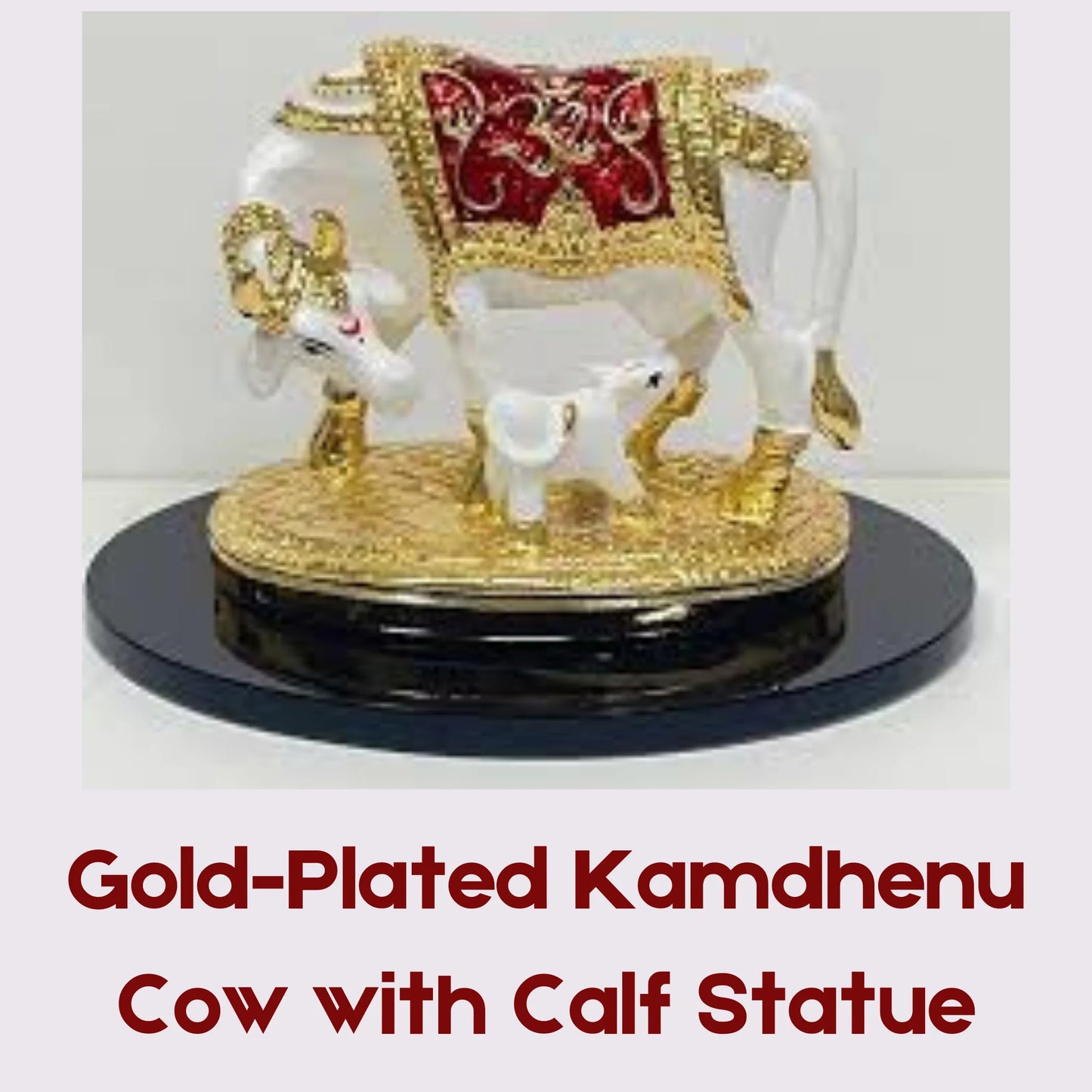 Gold Plated Kamdhenu Cow with Calf Statue