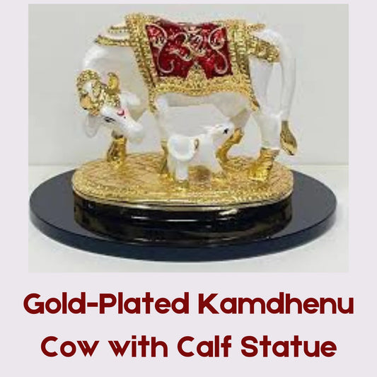 Gold Plated Kamdhenu Cow with Calf Statue