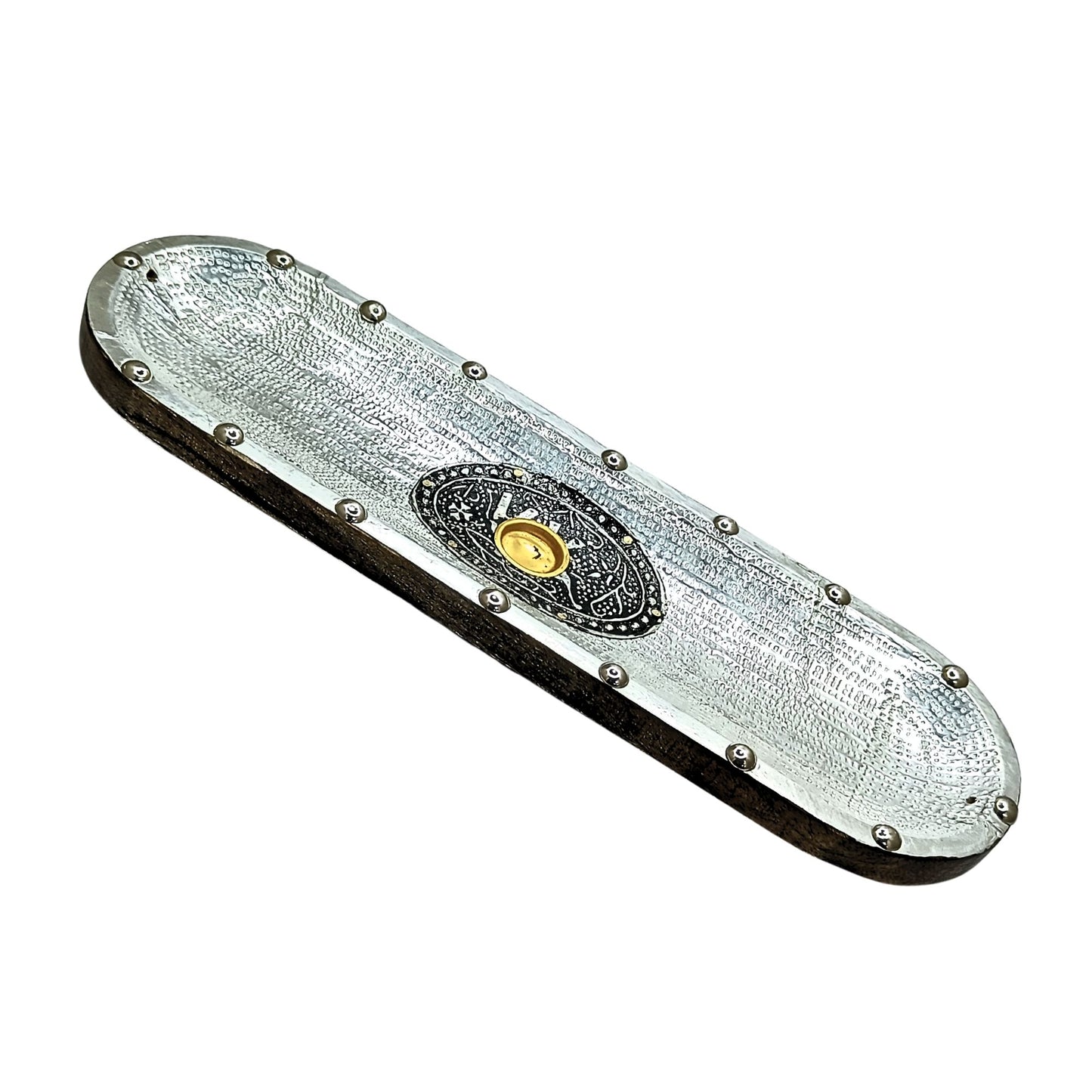 Wooden  Double Incense Sticks & Cone Silver Burner