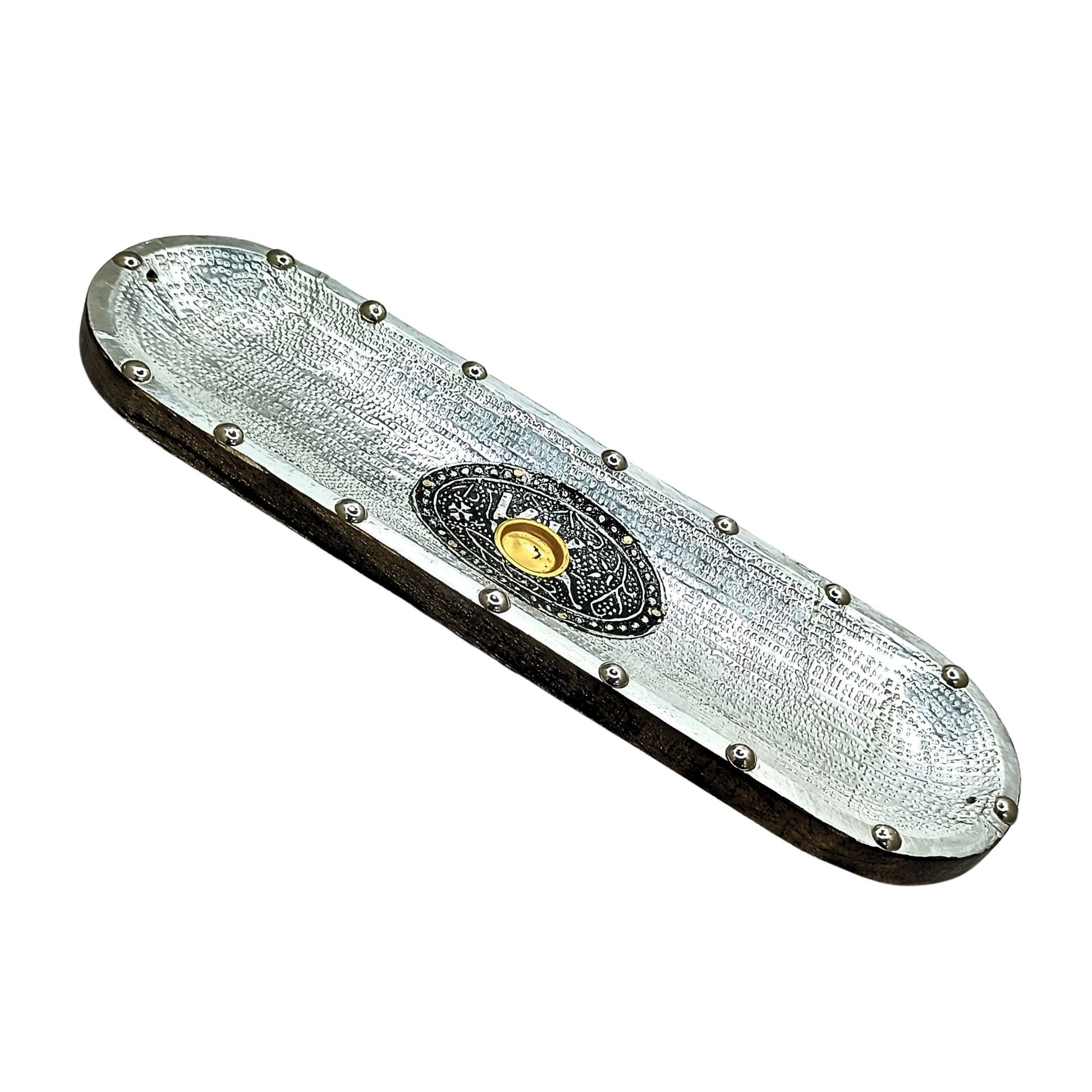 Wooden  Double Incense Sticks & Cone Silver Burner