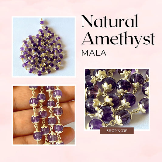 Natural Amethyst Silver Mala (54 + 1 Beads)