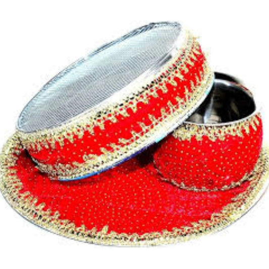 Red Gota Patti-Thali Set 
