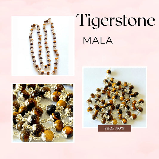 Tiger Stone Mala In Silver